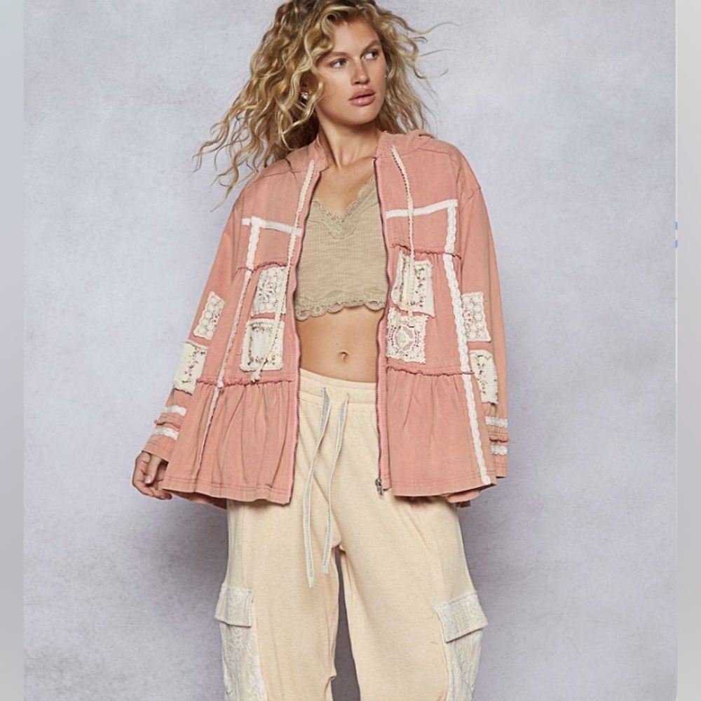 POL Dusty Pink Mineral Washed Hooded Jacket NWT